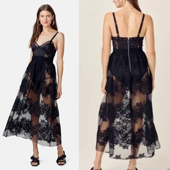 New! For Love And Lemons Black Azalea Maxi Dress Size Medium 2735 - Picture 1 of 16